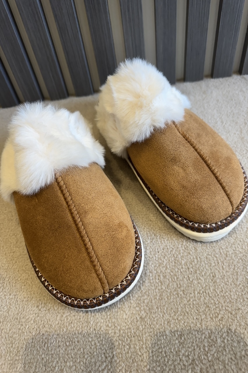 Camel Lavish Mules With Faux Fur Lining 
