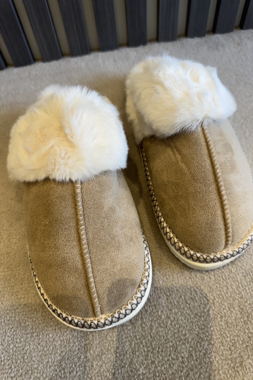 Beige Lavish Mules With Faux Fur Lining 