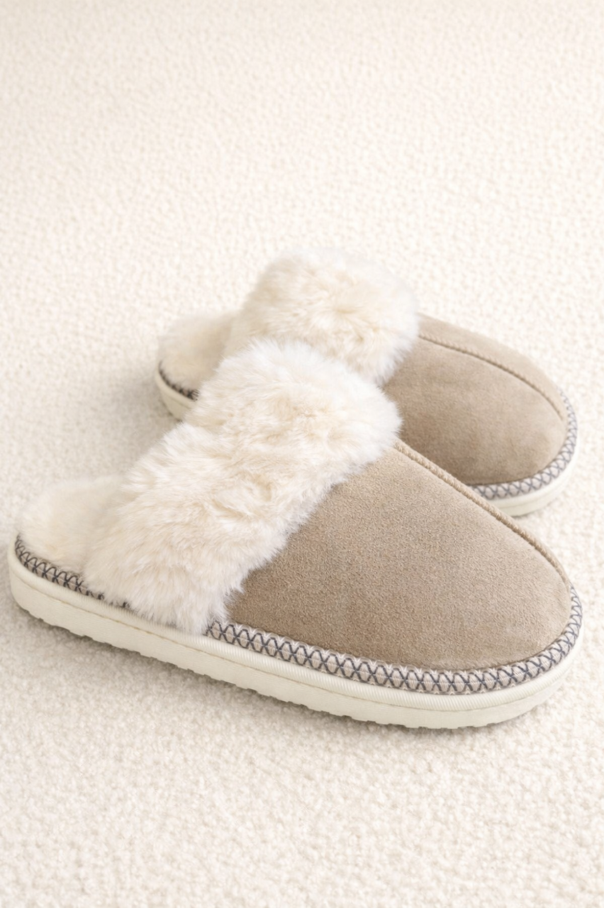 Beige Lavish Mules With Faux Fur Lining 