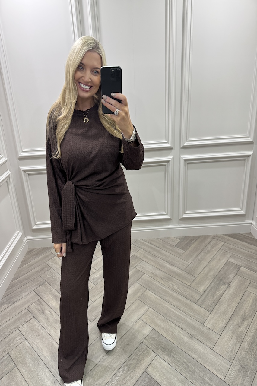 Brown Addison Tie Waist Trouser Set