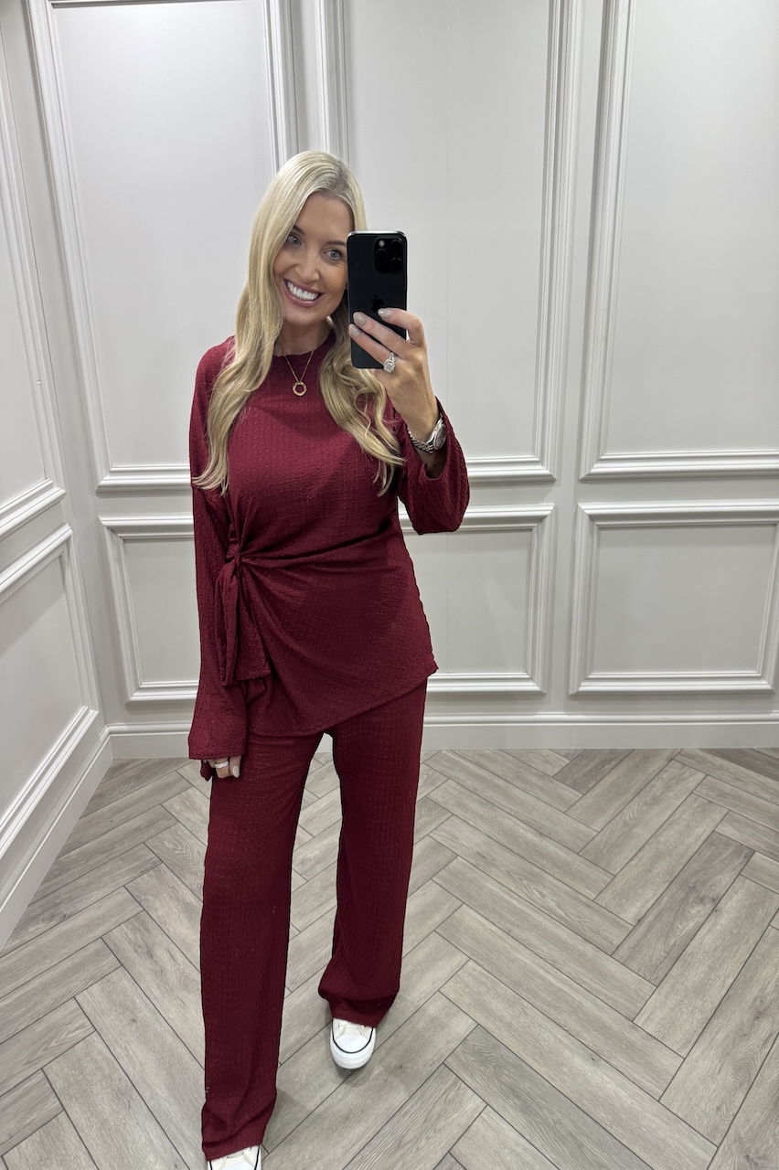 Wine Addison Tie Waist Trouser Set