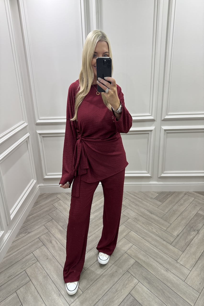 Wine Addison Tie Waist Trouser Set