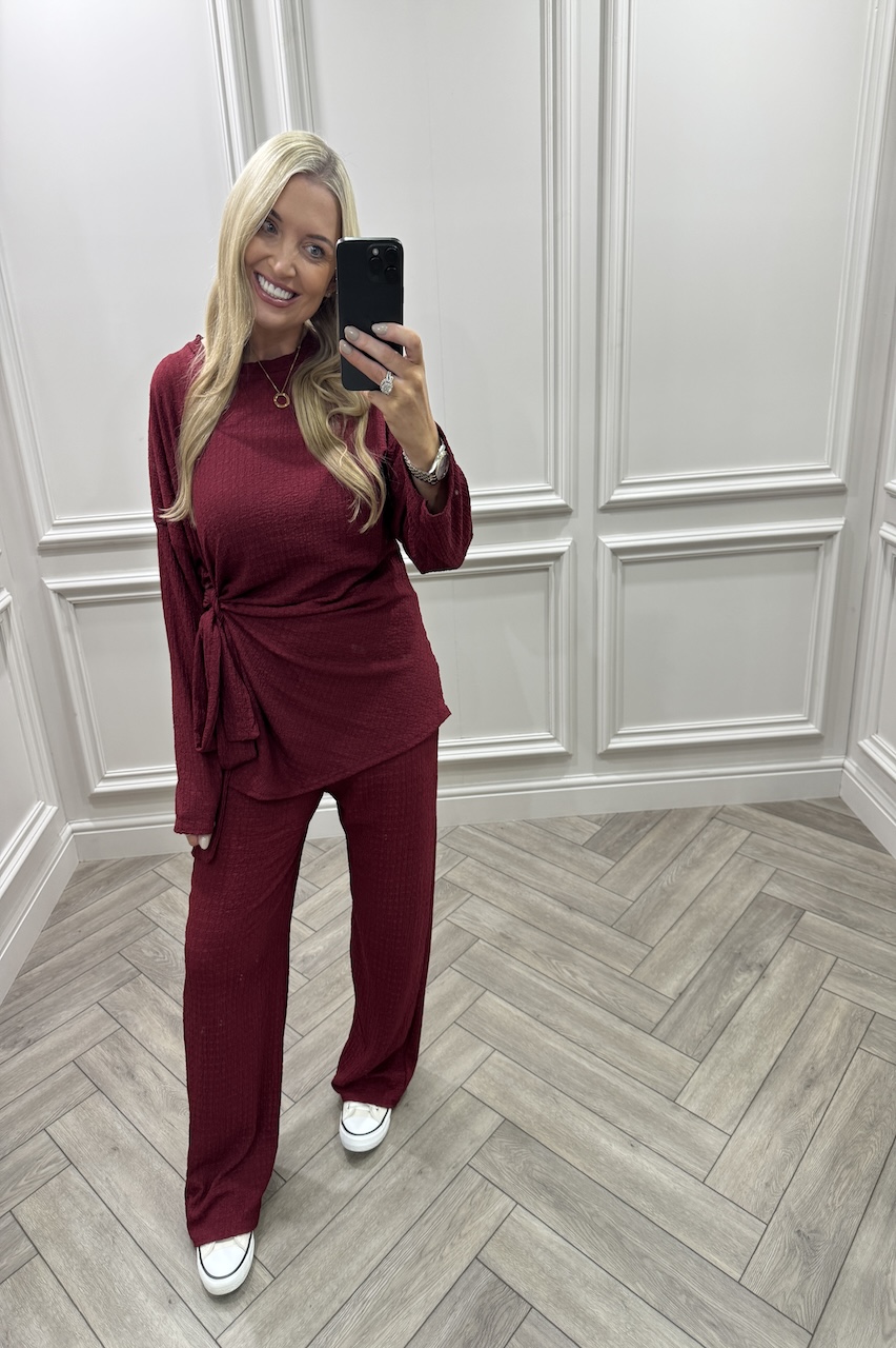 Wine Addison Tie Waist Trouser Set