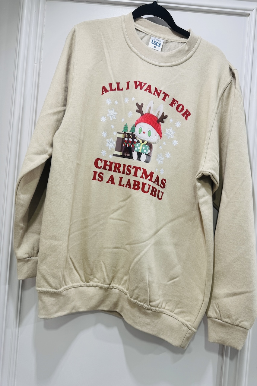 Beige All I Want For Christmas Is A Labubu Christmas Sweatshirt 