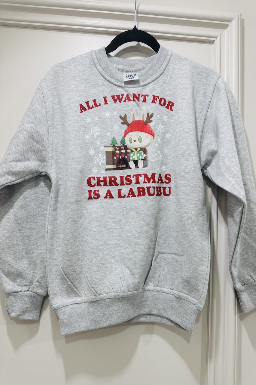 Children's Grey All I Want For Christmas Is A Labubu Christmas Sweatshirt