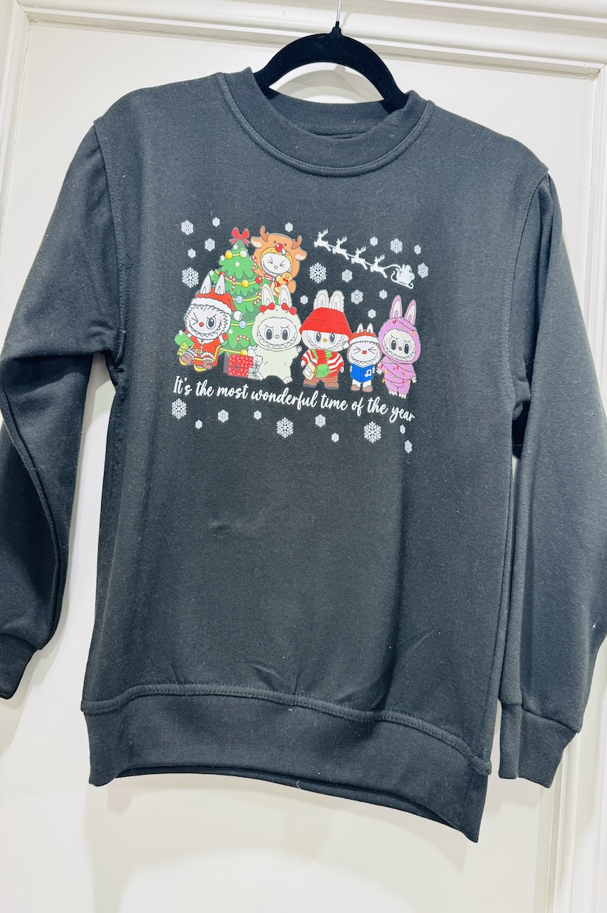 Children's Black Labubu Most Wonderful Time Of The Year Christmas Sweatshirt