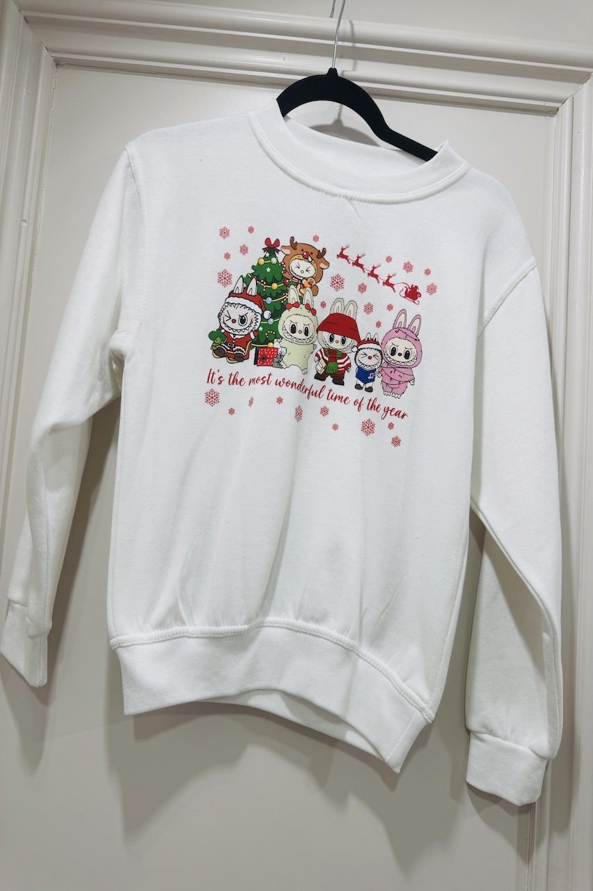 Children's White Labubu Most Wonderful Time Of The Year Christmas Sweatshirt