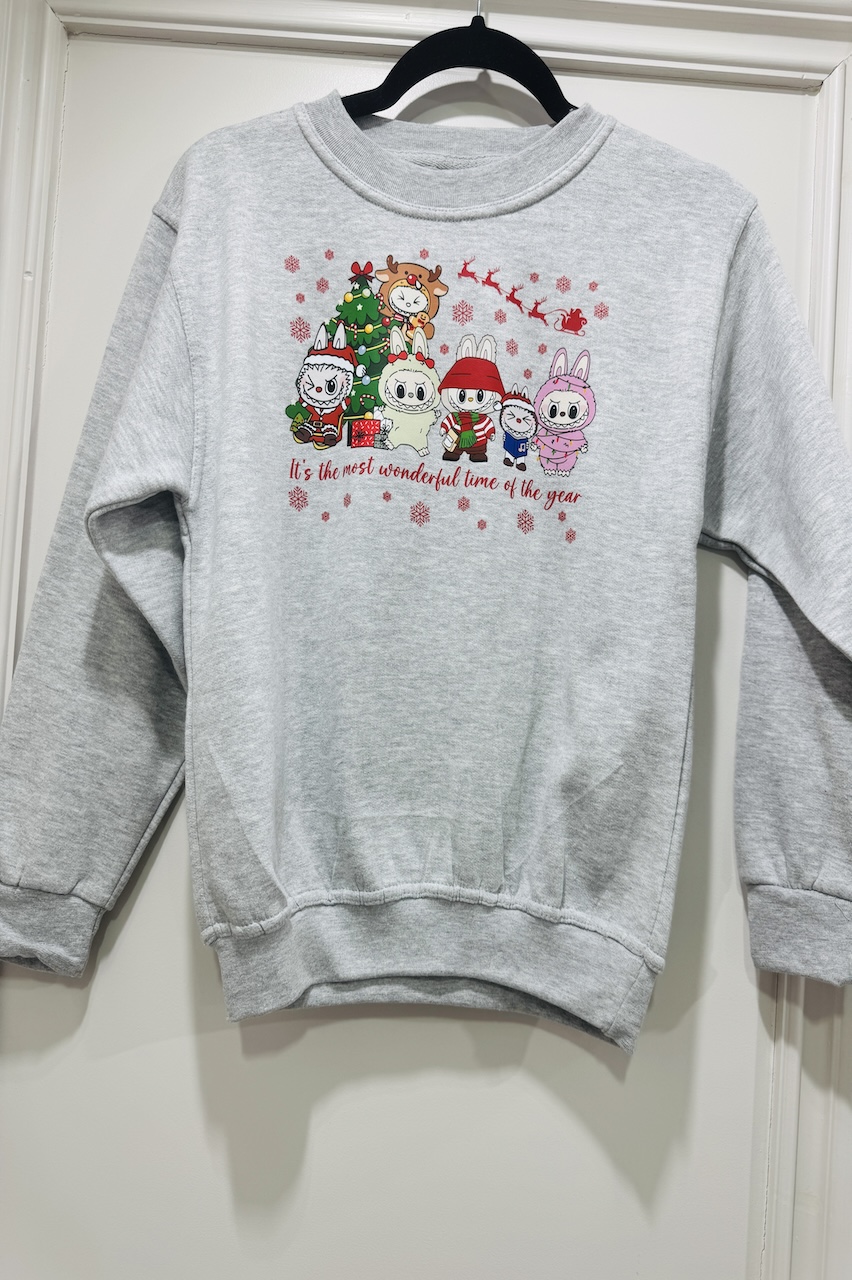 Children's Grey Labubu Most Wonderful Time Of The Year Christmas Sweatshirt