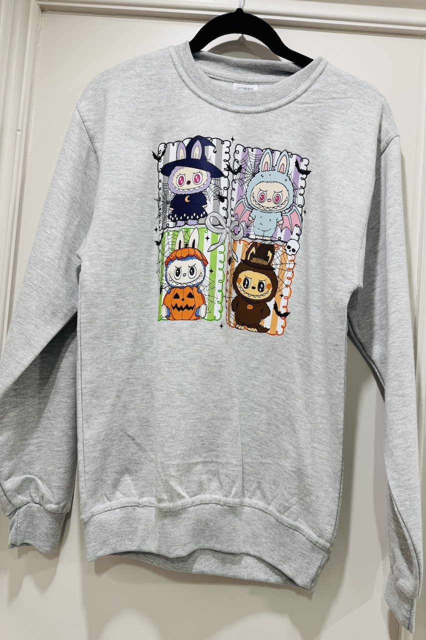 Children's Grey Labubu Stripe Halloween Sweatshirt