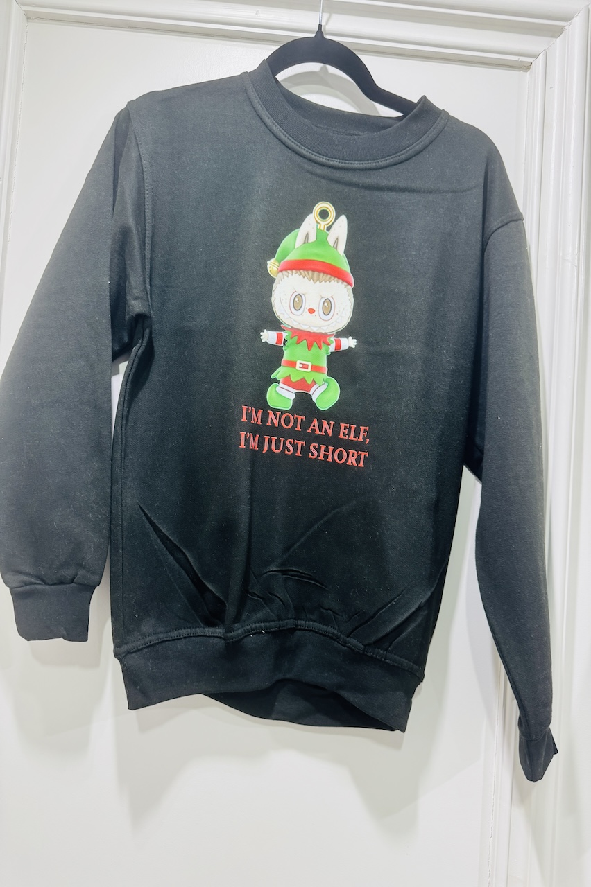 Children's Black Labubu Elf Christmas Sweatshirt