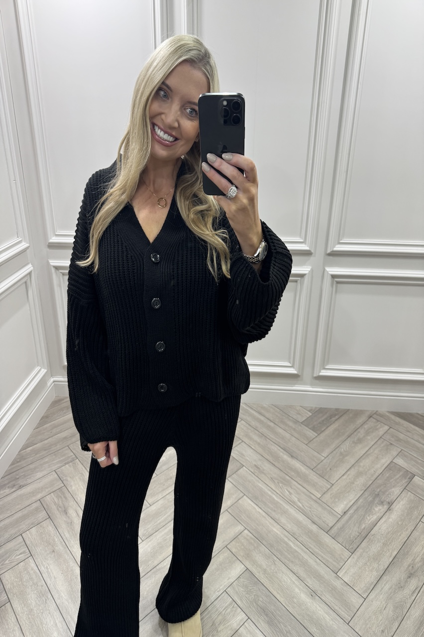 Black Danika Button Knitted Lounge Set