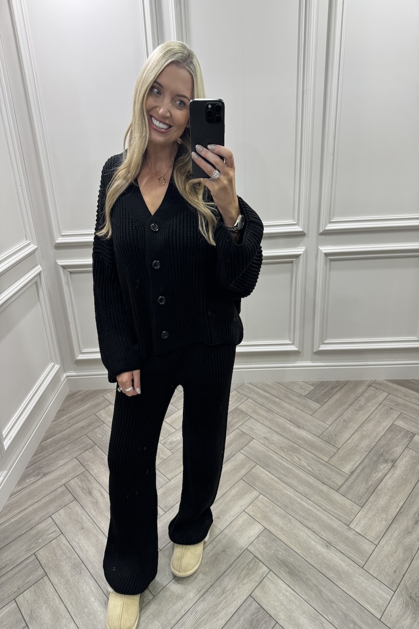 Black Danika Button Knitted Lounge Set