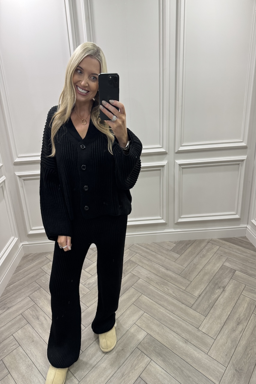 Black Danika Button Knitted Lounge Set