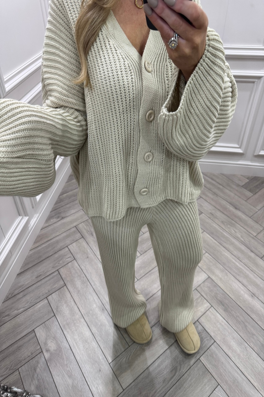 Beige Danika Button Knitted Lounge Set