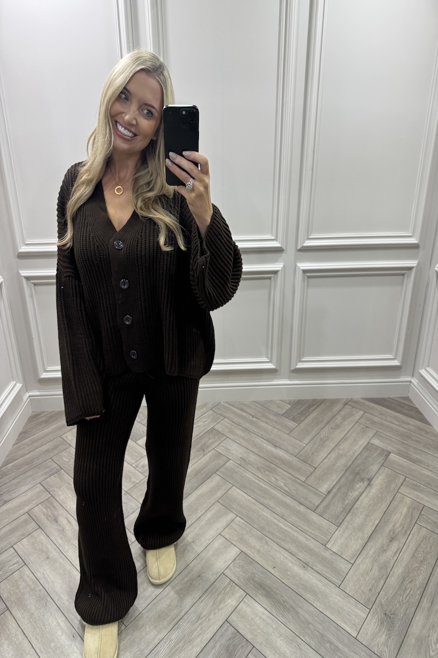 Brown Danika Button Knitted Lounge Set