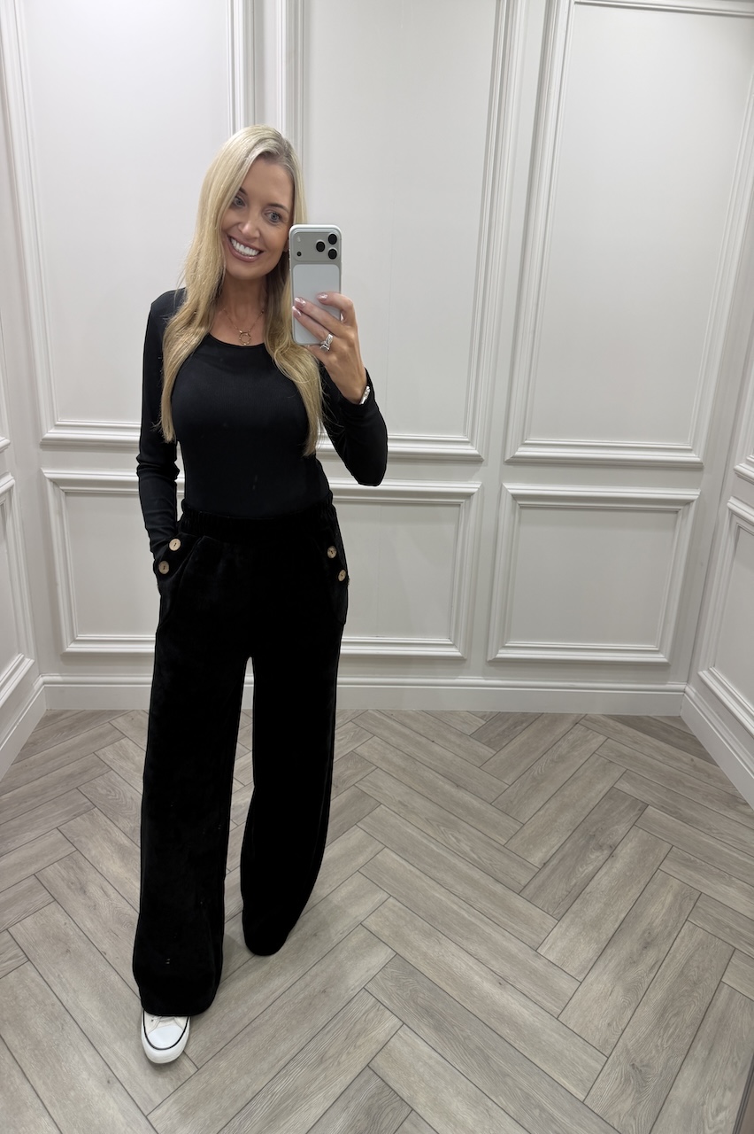 Noelle Black Corduroy Button Trousers 