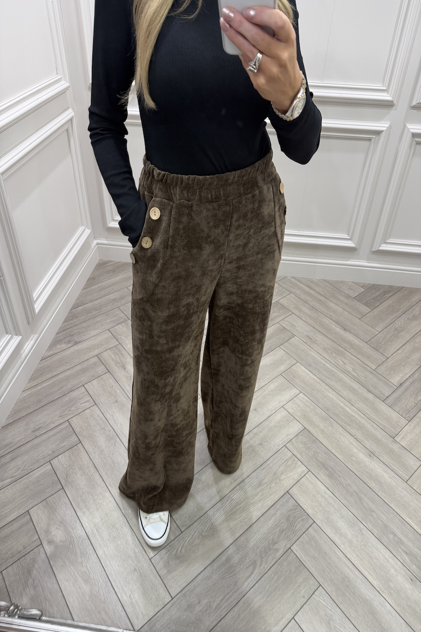 Noelle Brown Corduroy Button Trousers 