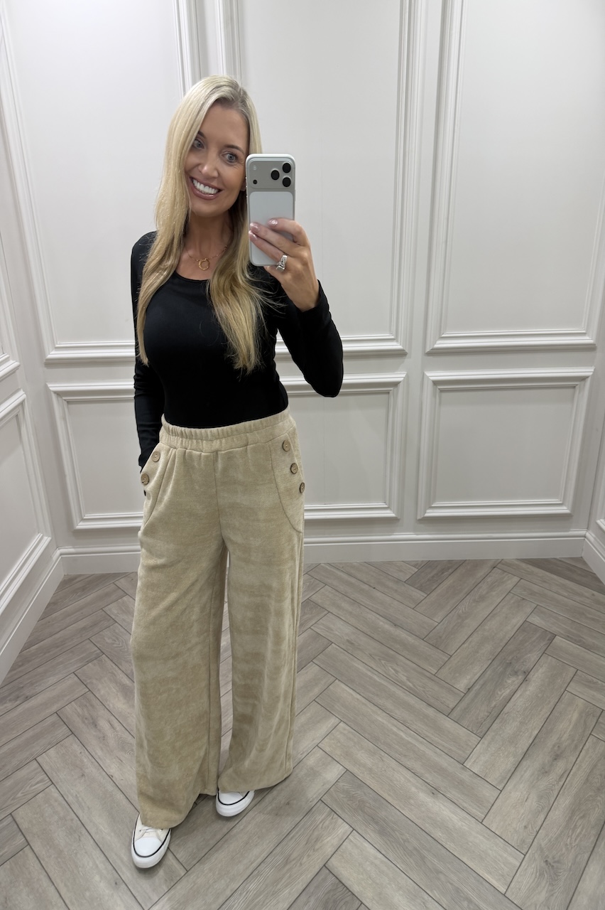 Noelle Beige Corduroy Button Trousers 