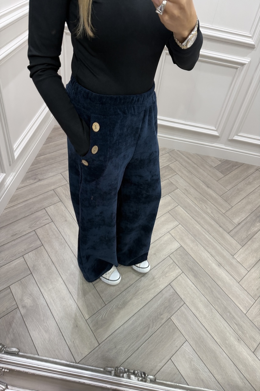 Noelle Navy Corduroy Button Trousers 