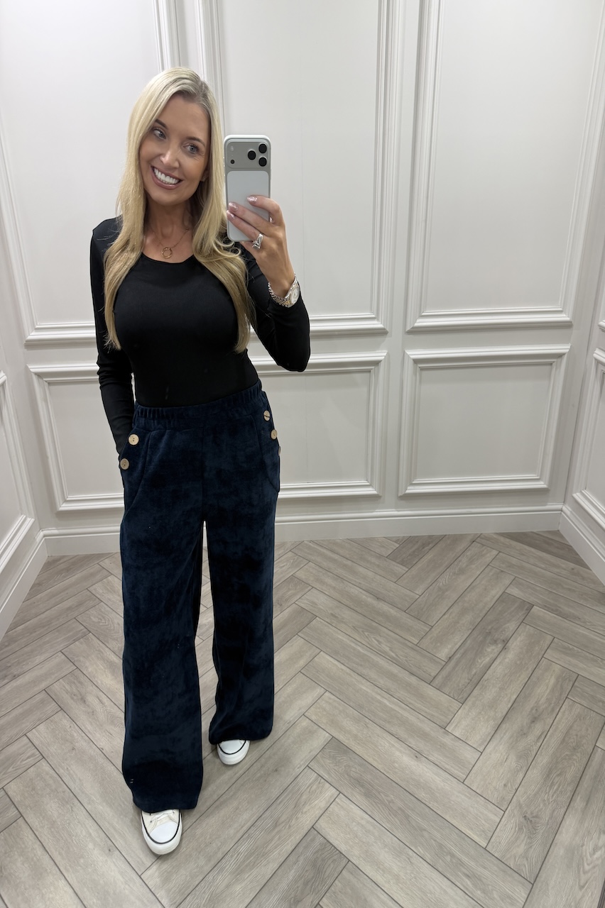 Noelle Navy Corduroy Button Trousers 