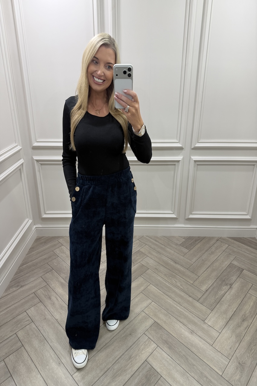 Noelle Navy Corduroy Button Trousers 