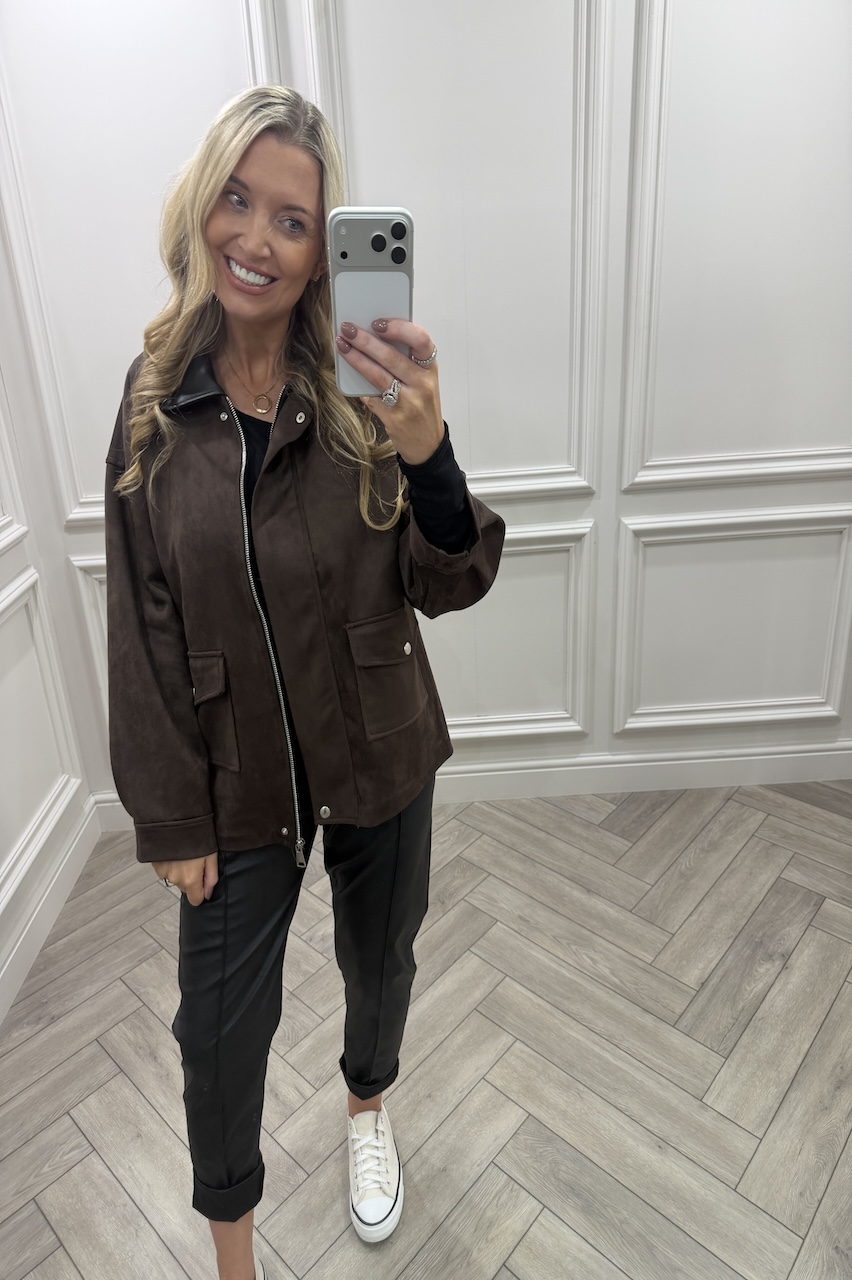 Azura Brown Suede Faux Leather Jacket