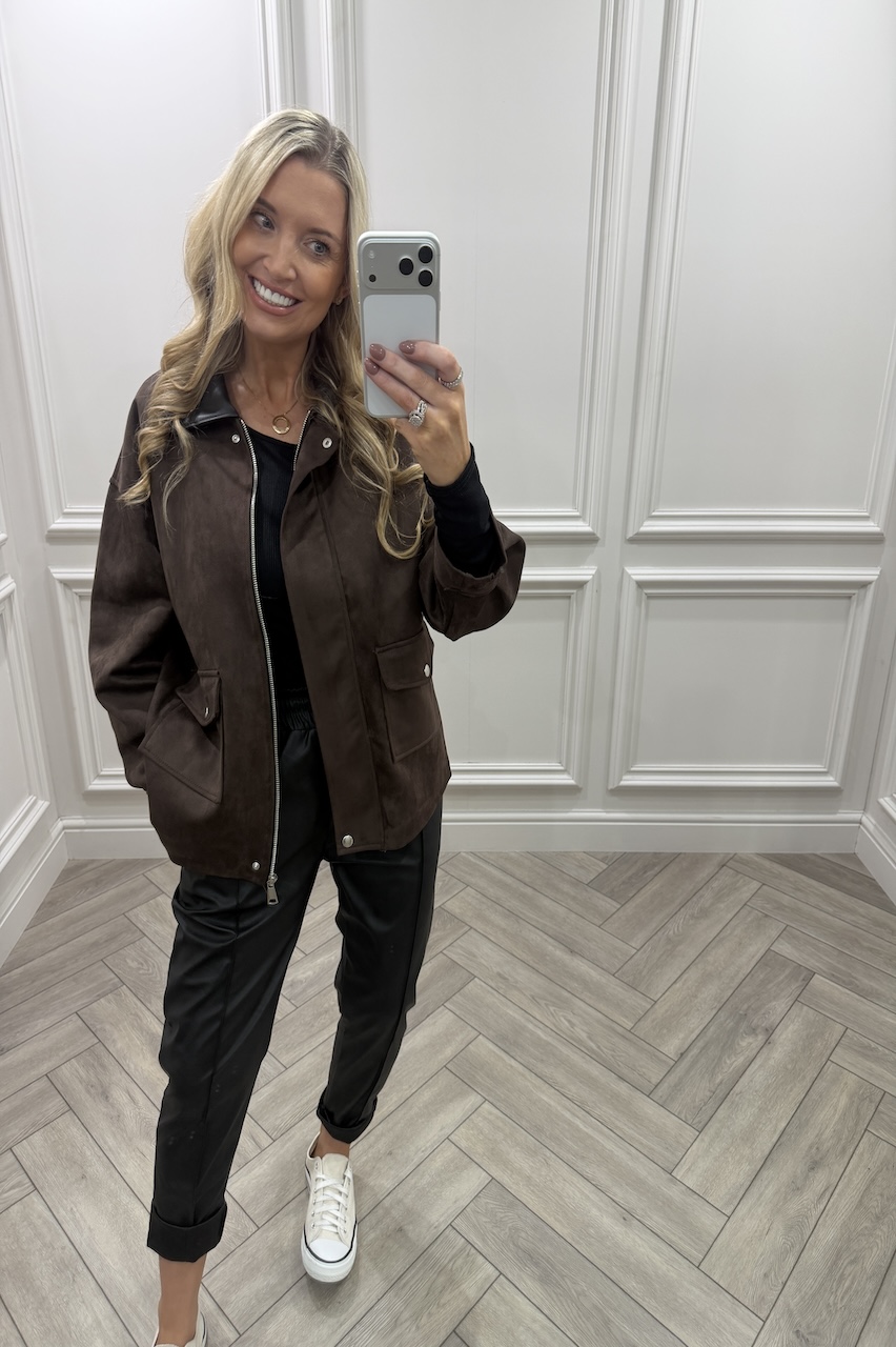 Azura Brown Suede Faux Leather Jacket