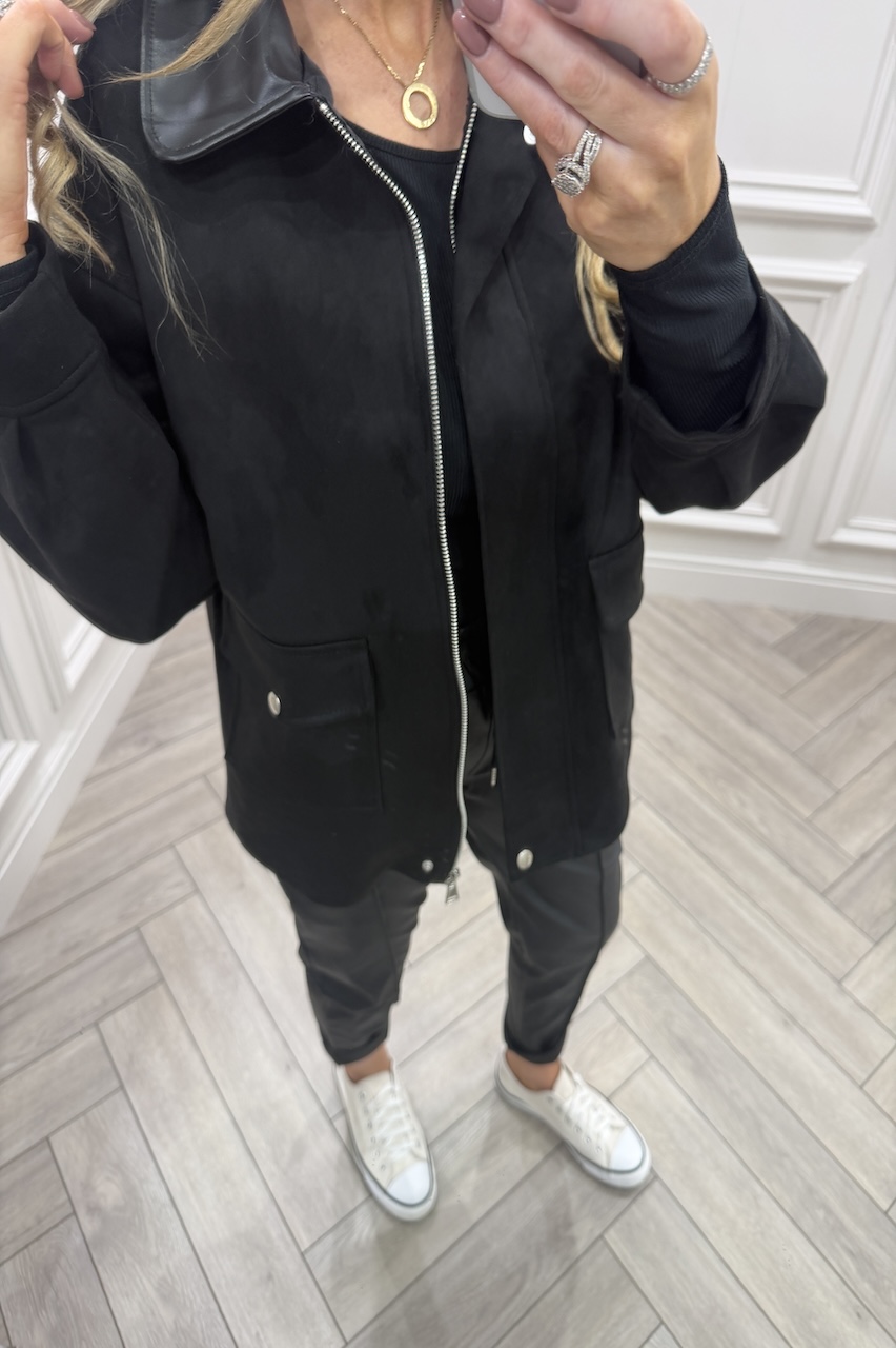 Azura Black Suede Faux Leather Jacket