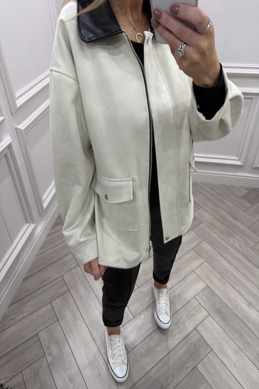 Azura Beige Suede Faux Leather Jacket