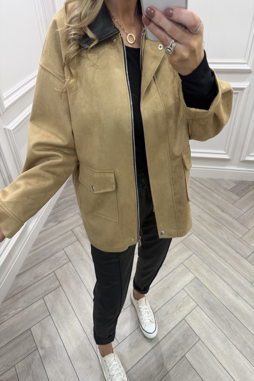 Azura Tan Suede Faux Leather Jacket