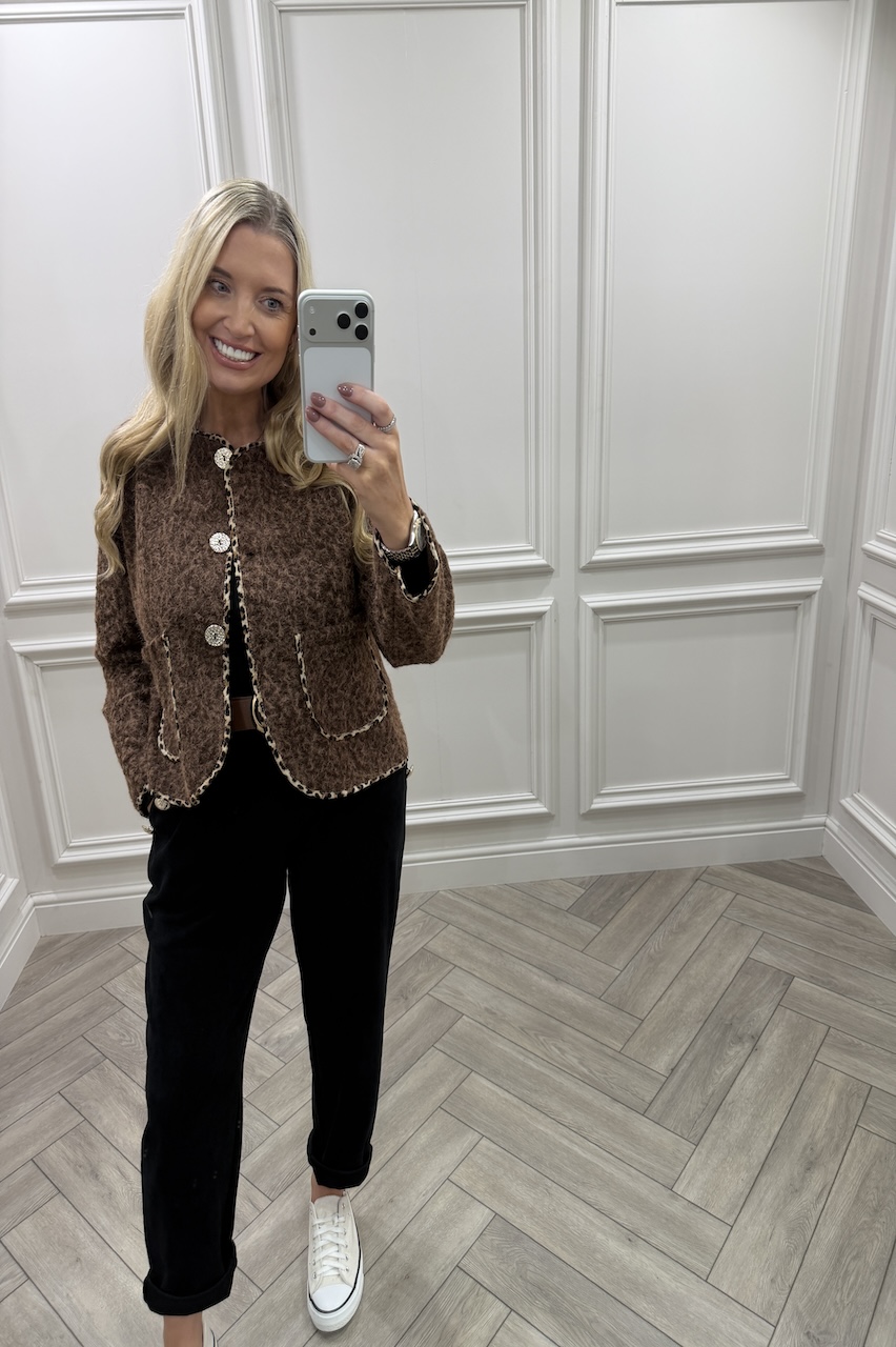 Tessa Brown Leopard Detail Jacket