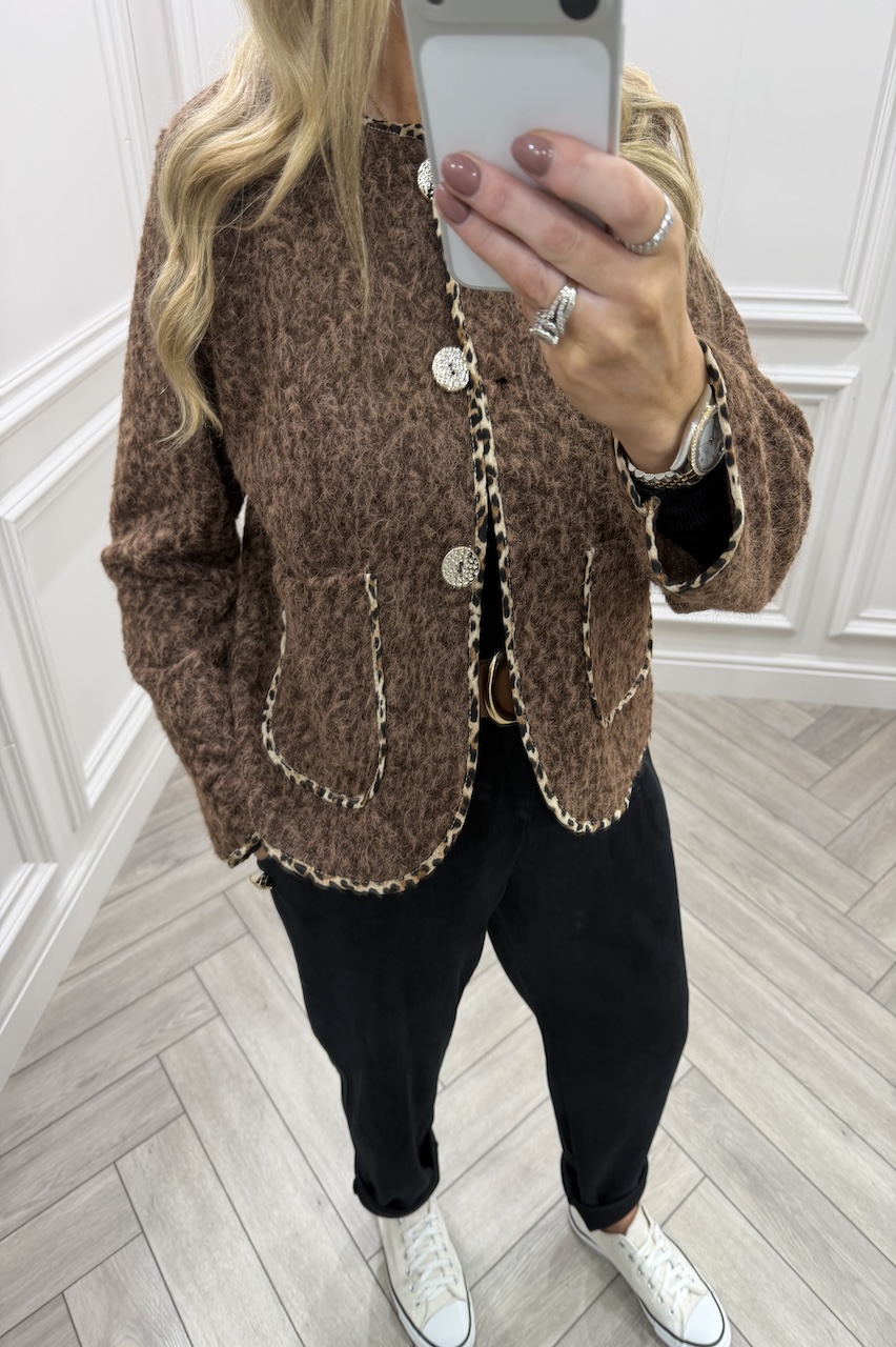 Tessa Brown Leopard Detail Jacket