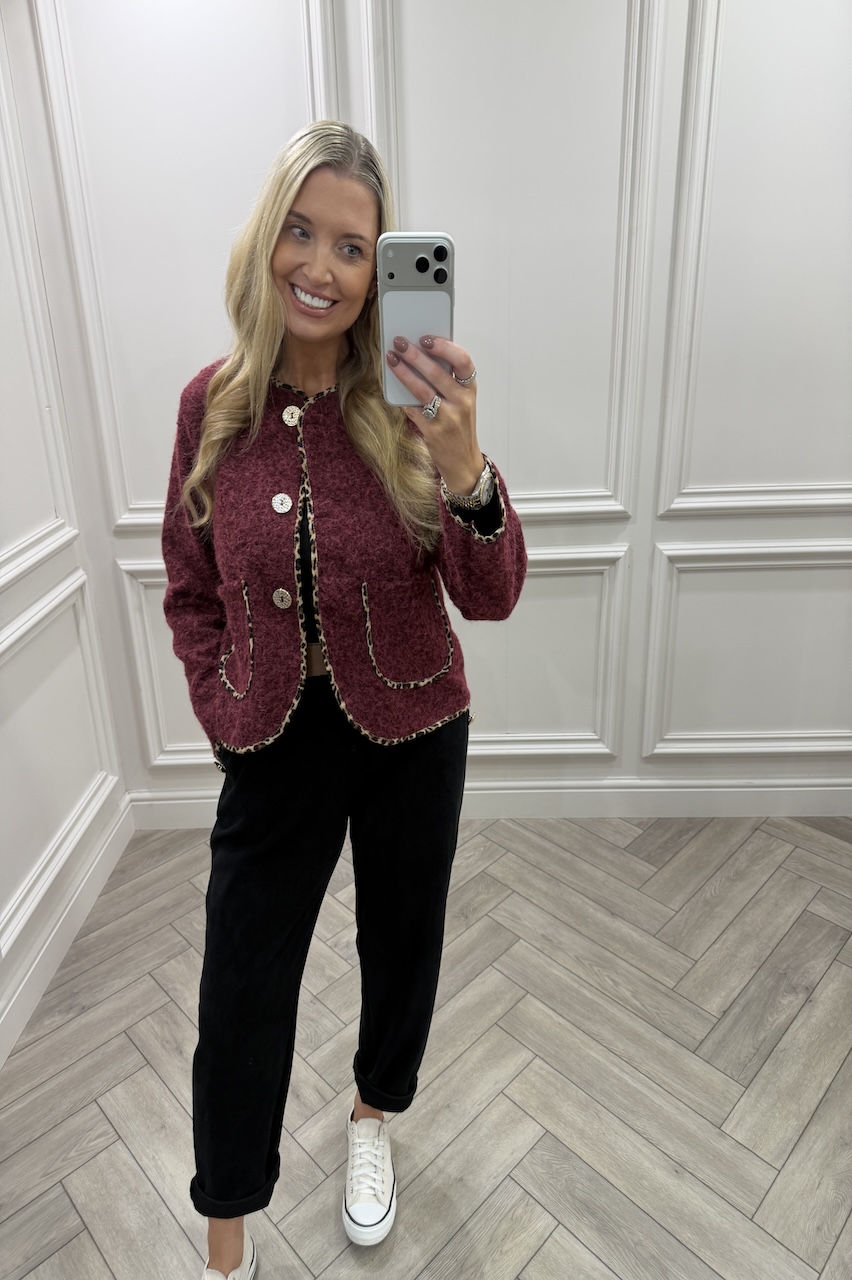Tessa Wine Leopard Detail Jacket