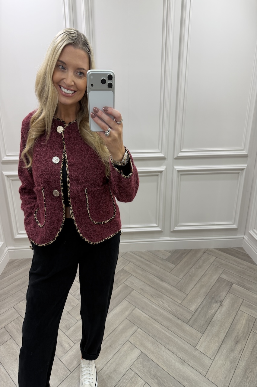 Tessa Wine Leopard Detail Jacket
