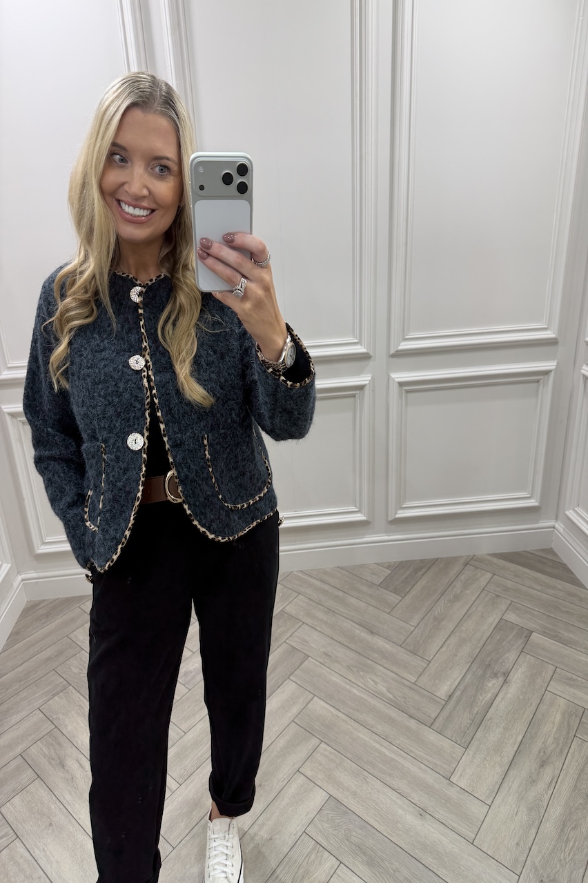 Tessa Navy Leopard Detail Jacket