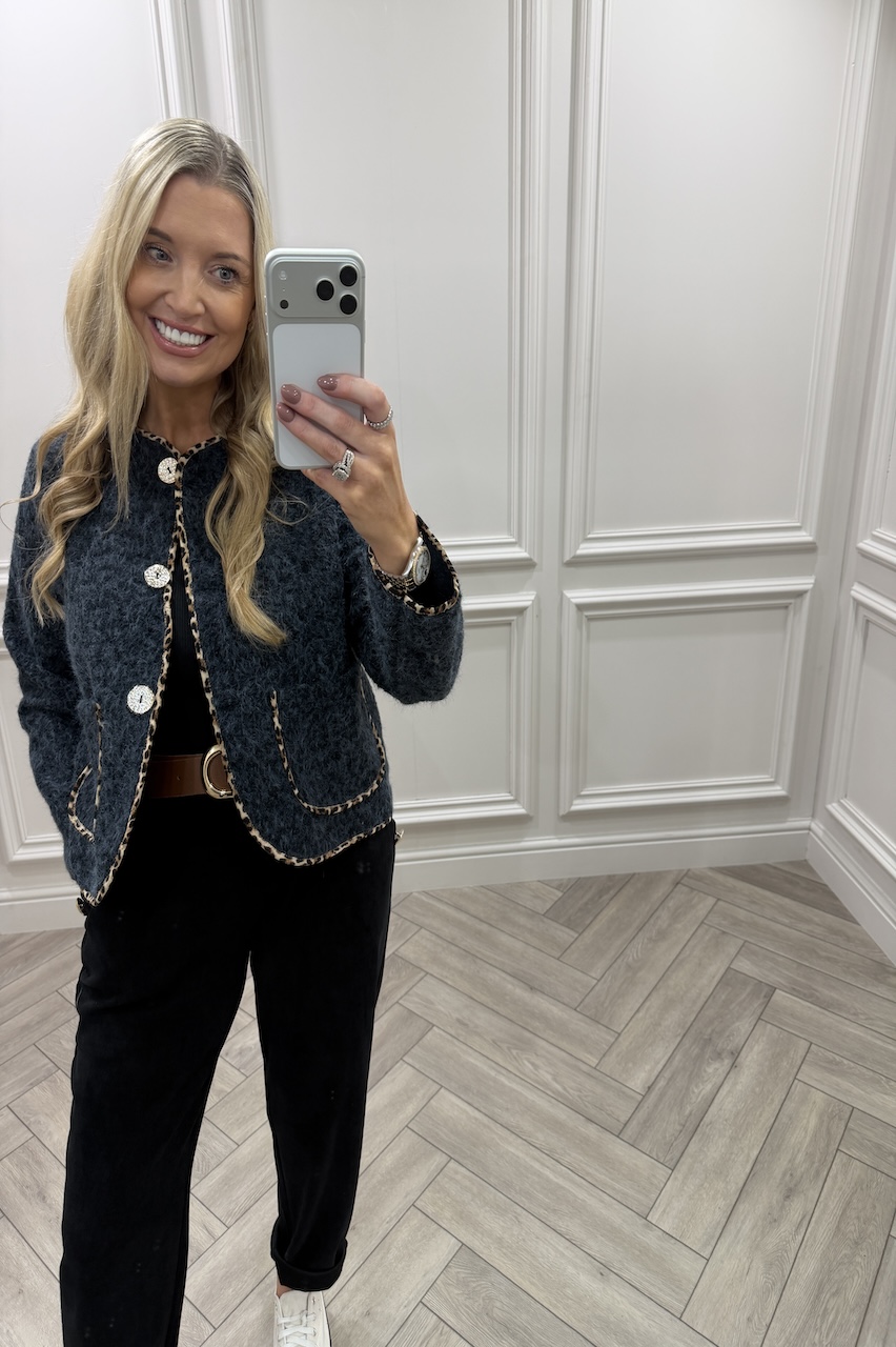 Tessa Navy Leopard Detail Jacket