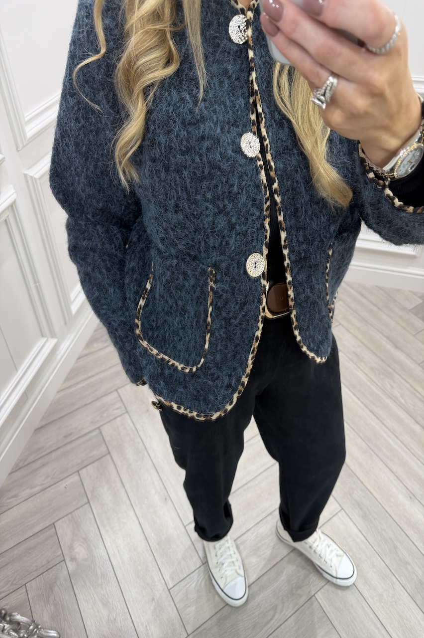 Tessa Navy Leopard Detail Jacket