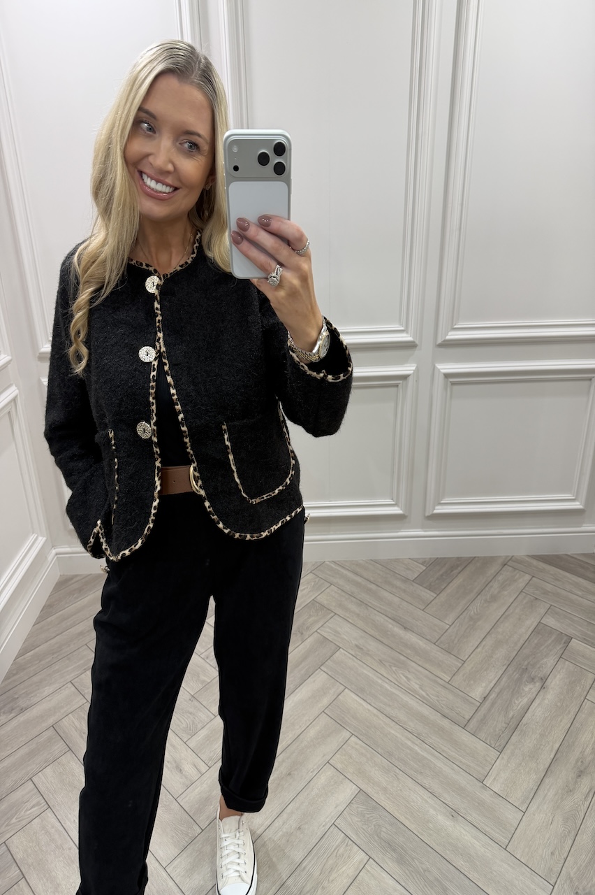 Tessa Black Leopard Detail Jacket