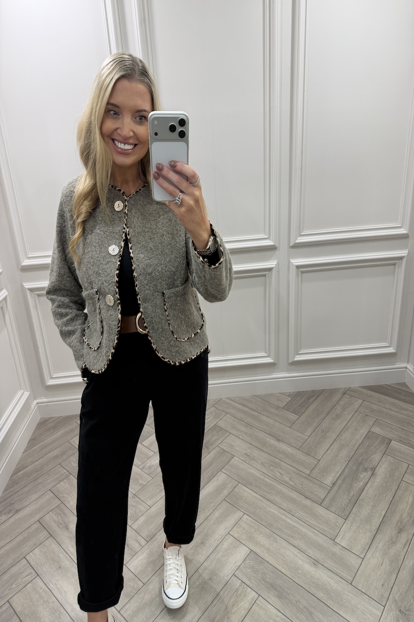 Tessa Taupe Leopard Detail Jacket