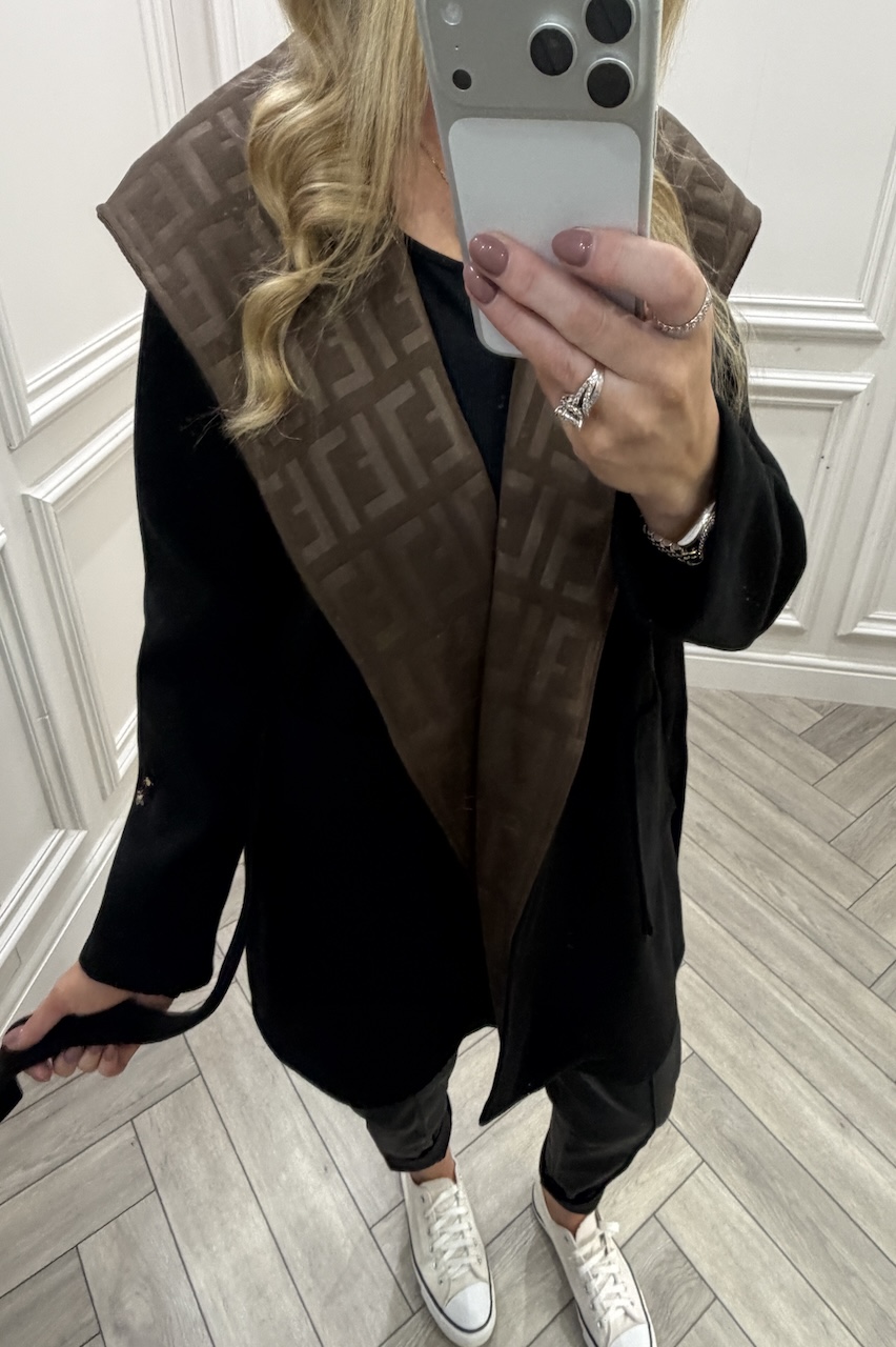 Phoenix Black Pattern Tie Waist Jacket