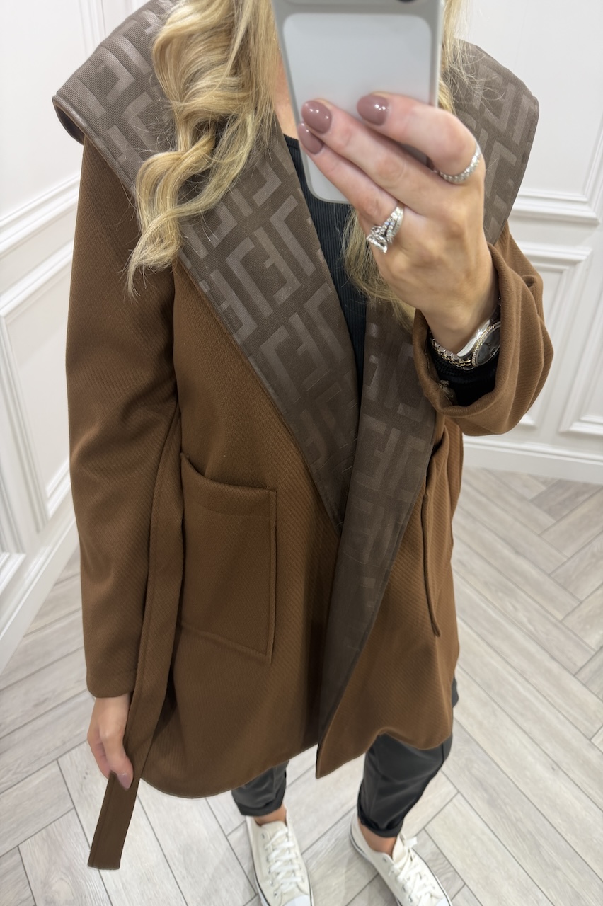 Phoenix Brown Pattern Tie Waist Jacket
