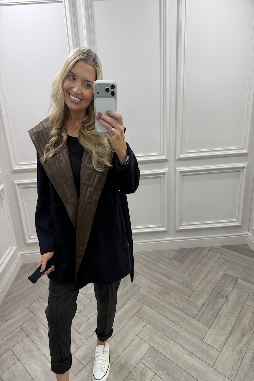 Phoenix Navy Pattern Tie Waist Jacket