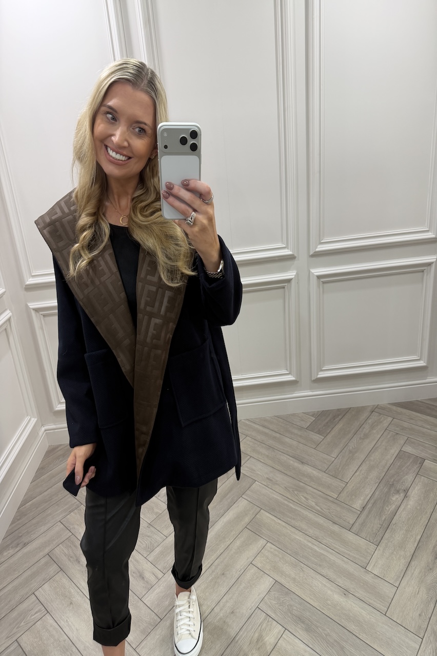 Phoenix Navy Pattern Tie Waist Jacket