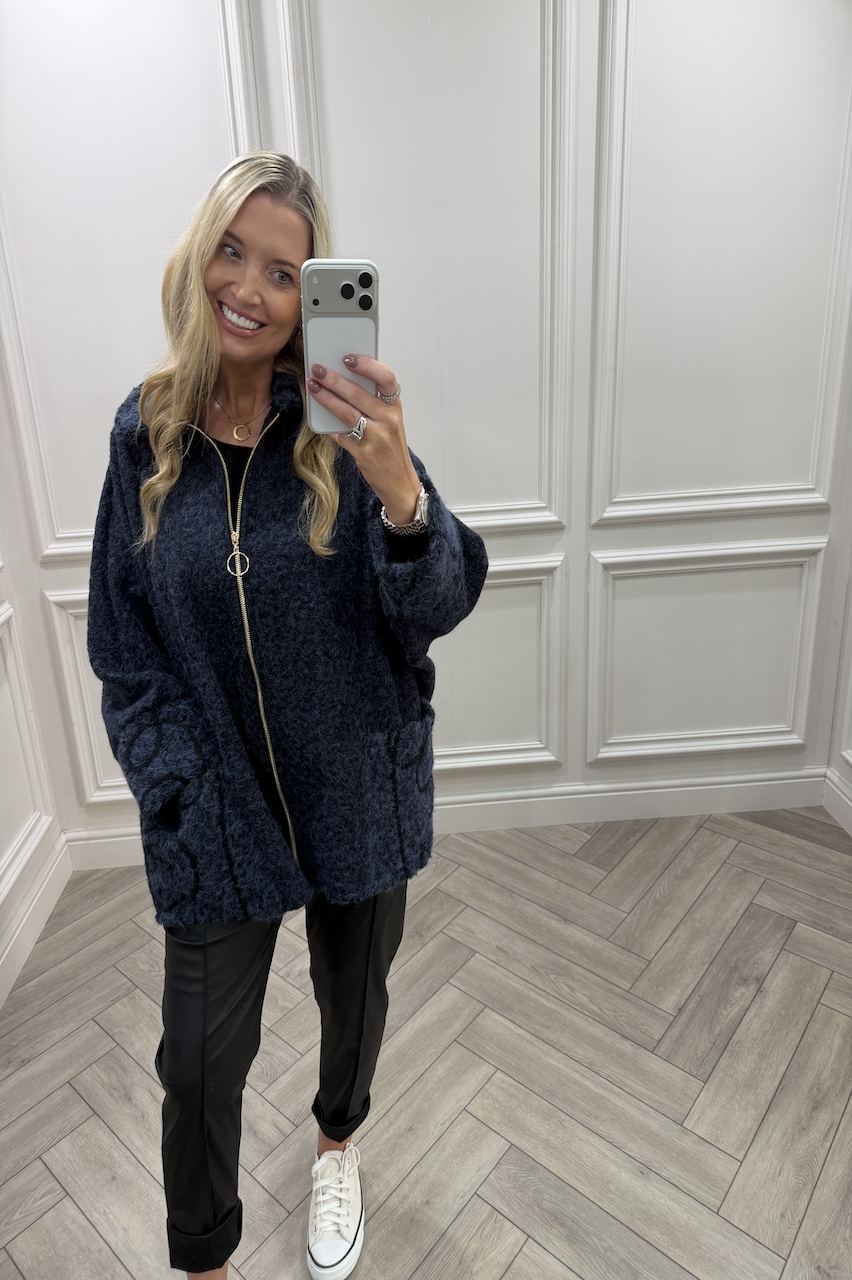 Gilmore Navy Pattern Zip Jacket