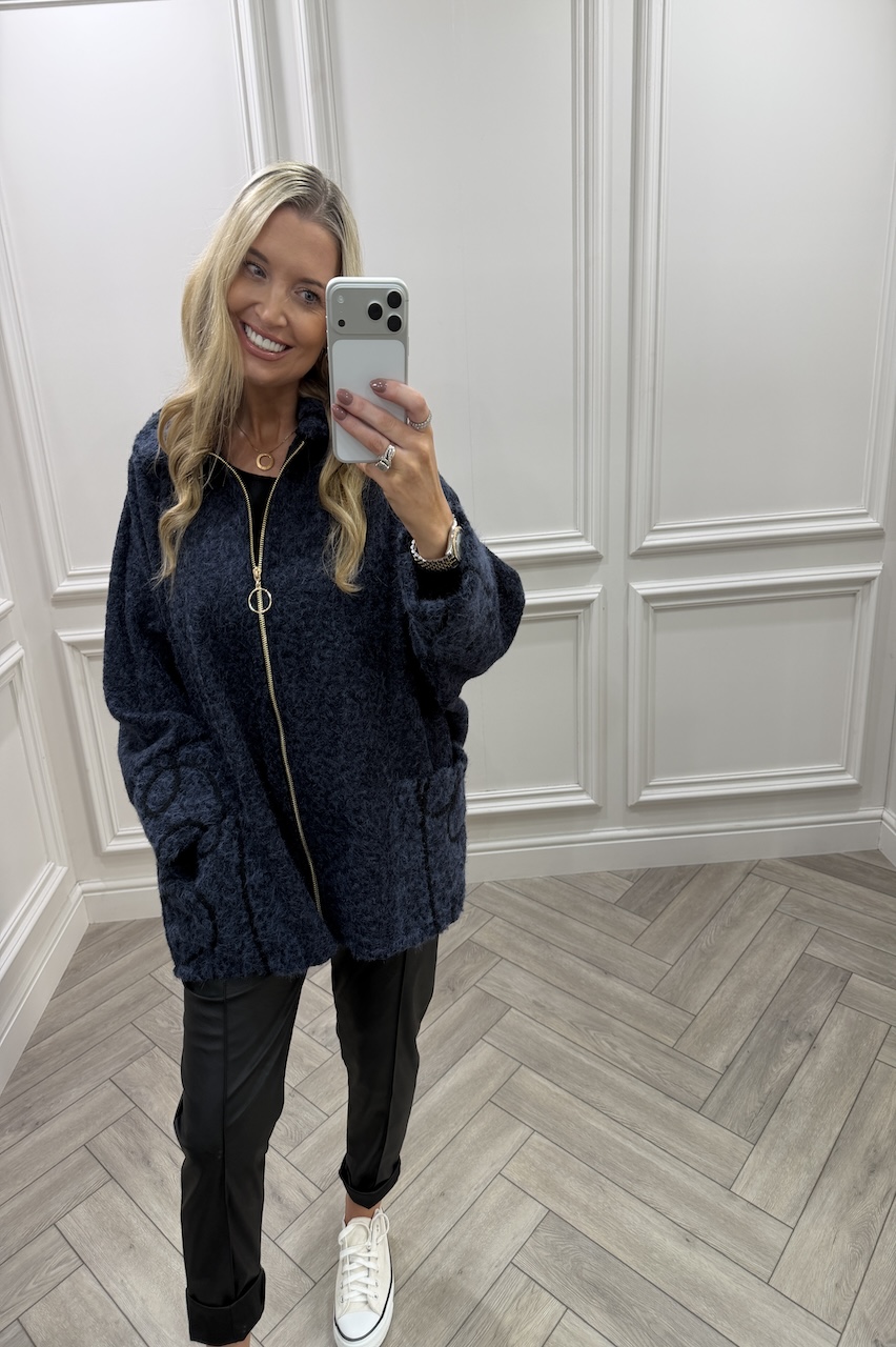 Gilmore Navy Pattern Zip Jacket