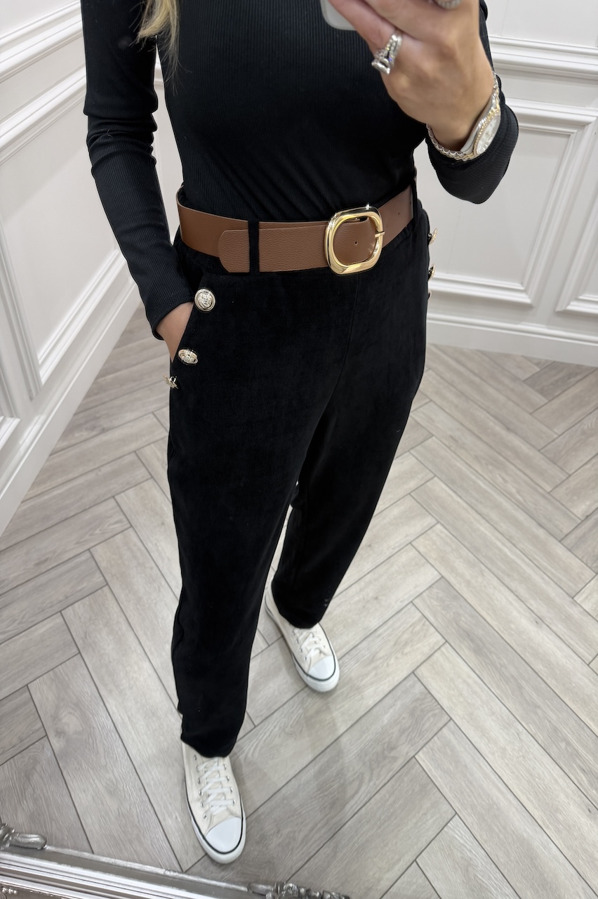 Paris Black Button Detail Trousers 