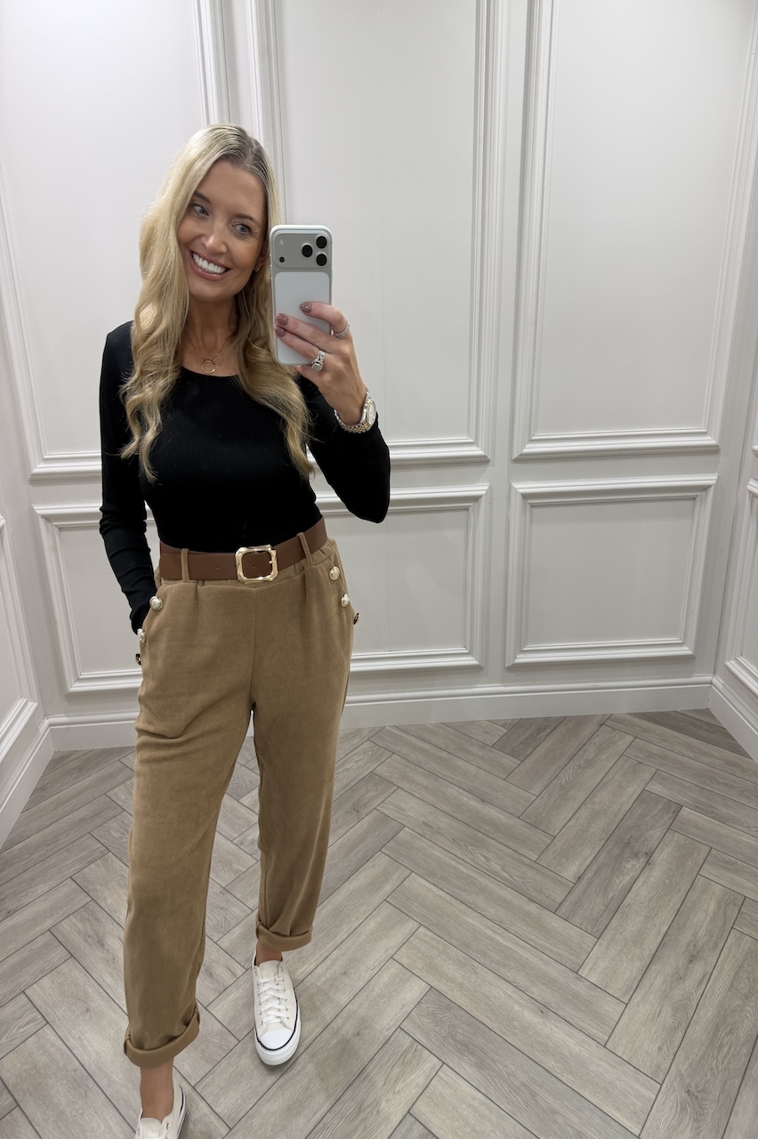 Paris Tan Button Detail Trousers 