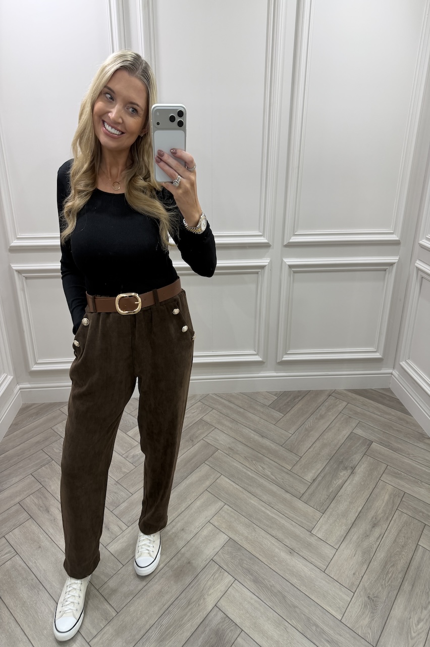Paris Brown Button Detail Trousers 