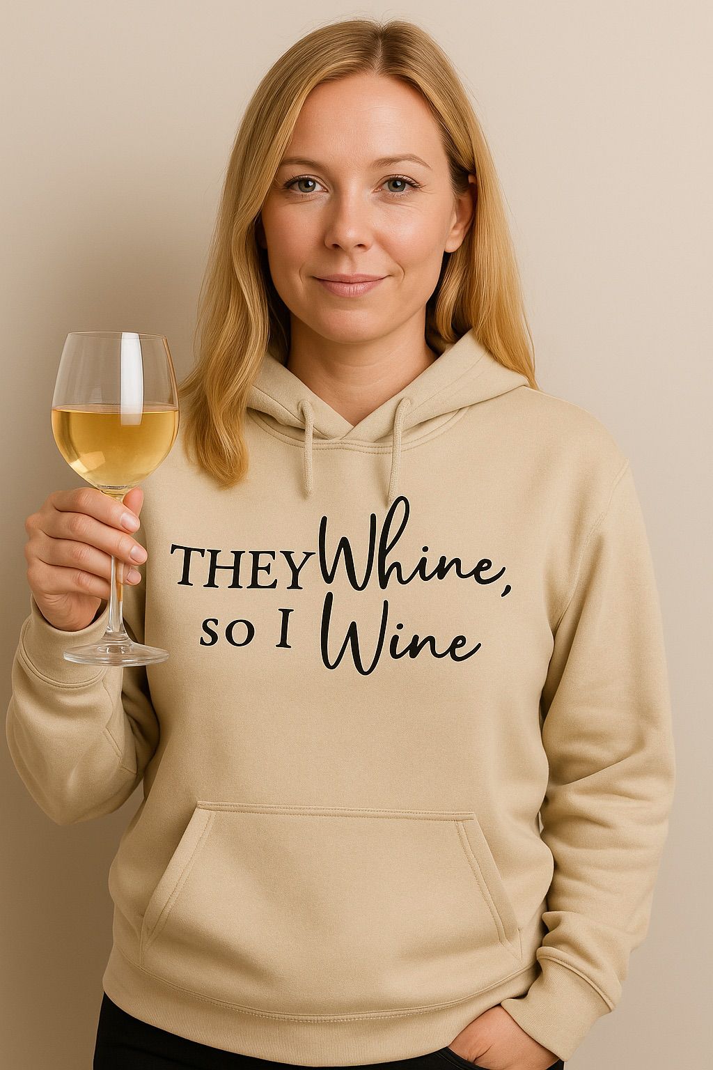 Beige They Whine So I Wine Hoodie