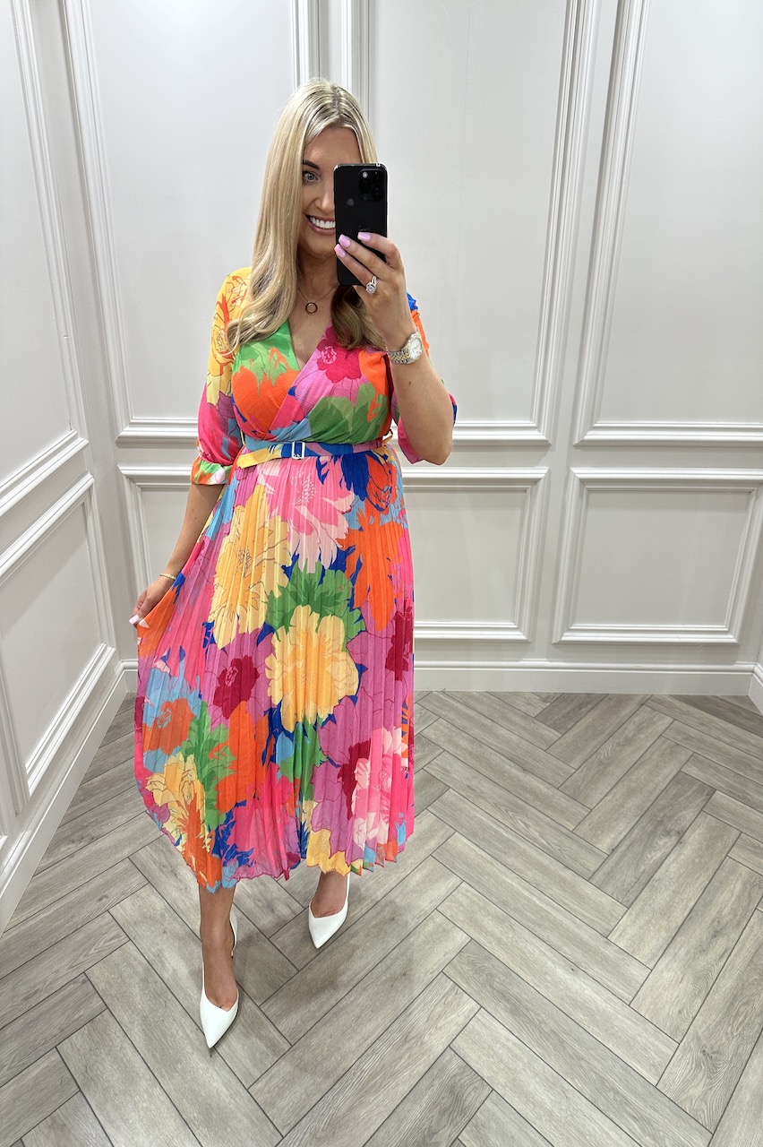 Nadya Pink Pleated Midi Dress